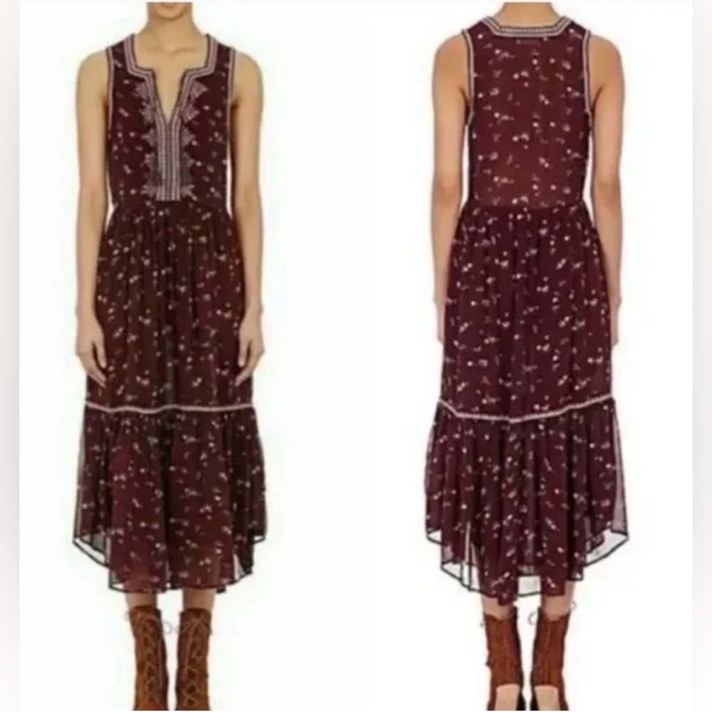 Ulla Johnson Burgundy Floral Midi Dress